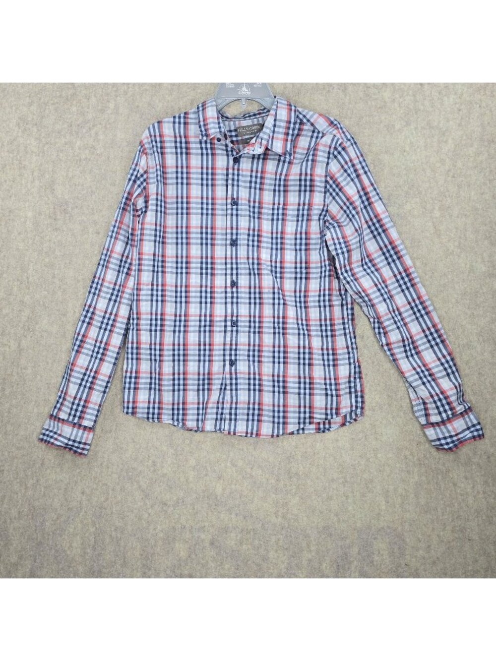 Falls Creek Mens Plaid Button-Down Shirt Red/Blue/White Medium Cotton Blend Slim